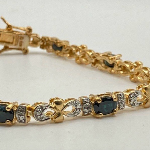 Jewelry - Sapphire Inlay Tennis Bracelet 18KT Gold Over Sterling Silver